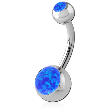 STERILE SURGICAL STEEL DOUBLE JEWELED NAVEL BANANA WITH SYNTHETIC OPAL