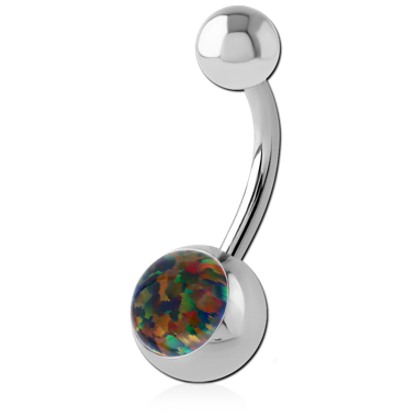 STERILE SURGICAL STEEL JEWELED NAVEL BANANA WITH SYNTHETIC OPAL