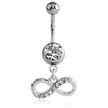 STERILE SURGICAL STEEL JEWELED NAVEL BANANA WITH DANGLING CHARM - INFINITY