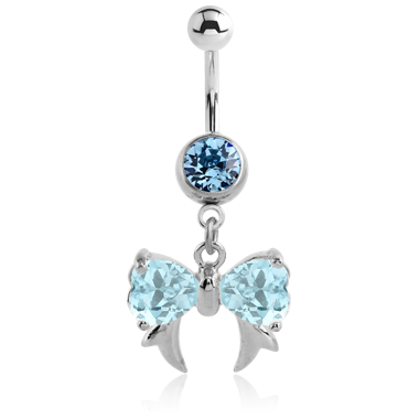 STERILE SURGICAL STEEL JEWELED NAVEL BANANA WITH DANGLING CHARM - BOW WITH FANGS