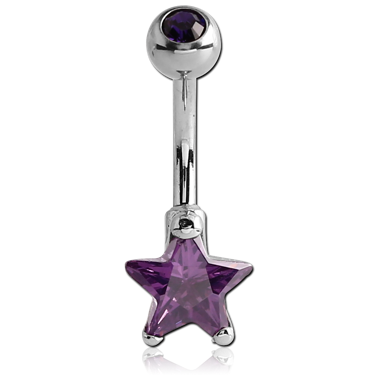 STERILE SURGICAL STEEL STAR 8MM CZ DOUBLE JEWELED NAVEL BANANA