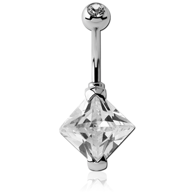 STERILE SURGICAL STEEL SQUARE 10MM CZ DOUBLE JEWELED NAVEL BANANA