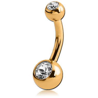 STERILE GOLD PVD COATED TITANIUM DOUBLE PREMIUM CRYSTAL JEWELED MINI NAVEL BANANA