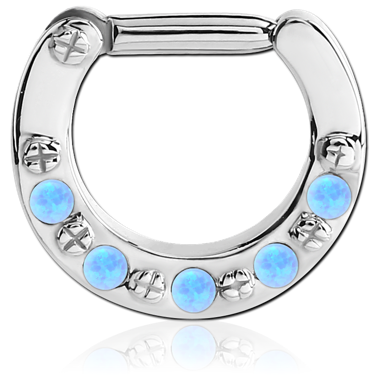 STERILE SURGICAL STEEL ROUND SYNTHETIC OPAL HINGED SEPTUM CLICKER RING