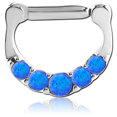 STERILE SURGICAL STEEL ROUND SYNTHETIC OPAL HINGED SEPTUM RING CLICKER