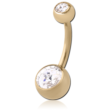 NAVEL BANANA DOUBLE RIVOLI CRYSTAL JEWELED BEZEL SET TOP AND BOTTOM