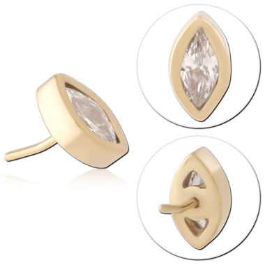 316L GOLD PVD 18 COATED SURGICAL STEEL THREADLESS ATTACHMENT MARQUISE CLEAR GEM BEZEL