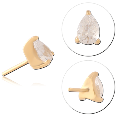 316L GOLD PVD 18K COATED SURGICAL STEEL THREADLESS TOP PEAR GEM