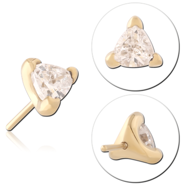 316L GOLD PVD 18K COATED SURGICAL STEEL THREADLESS TOP TRIANGLE GEM