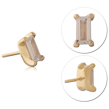 GOLD PVD 18K COATED SURGICAL STEEL THREADLESS TOP BAGUETTE GEM