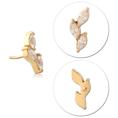 GOLD PVD 18K COATED SURGICAL STEEL THREADLESS TOP TRIPLE MARQUISE GEMS