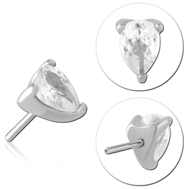 316L SURGICAL STEEL THREADLESS TOP PEAR CUT CLEAR GEM PRONG SET