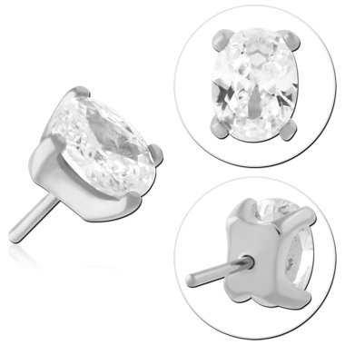 316L SURGICAL STEEL THREADLESS TOP OVAL CUT CLEAR GEM PRONG SET