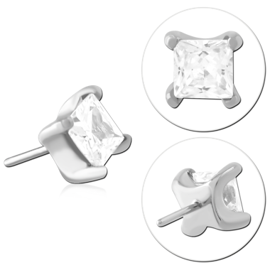316L SURGICAL STEEL THREADLESS TOP PRINCESS CUT GEM FOUR PRONG
