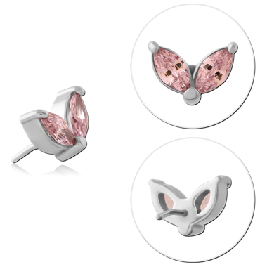 316L SURGICAL STEEL THREADLESS ATTACHMENT CLEAR DOUBLE MARQUISE GEM PAIR CLUSTER