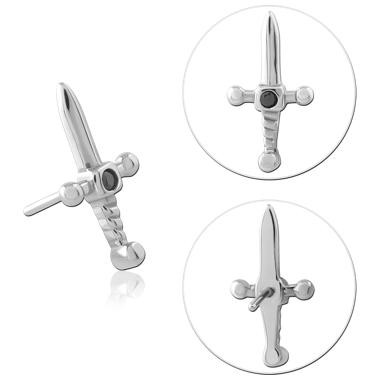316L SURGICAL STEEL THREADLESS TOP DAGGER DESIGN WITH ROUND GEM