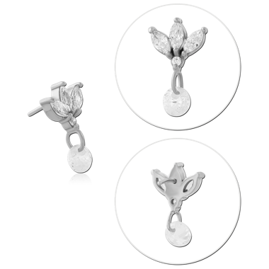 316L SURGICAL STEEL THREADLESS ATTACHMENT MARQUISE TRIO CLEAR GEMS WITH ROUND CHARM