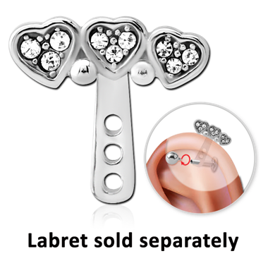 316L SURGICAL STEEL JEWELED HELIX WRAP - THREE HEARTS