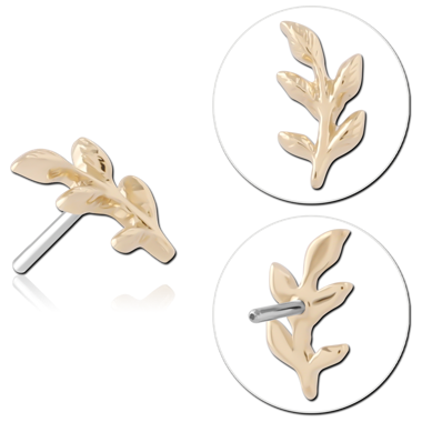 14K YELLOW GOLD TOP WITH TITANIUM THREADLESS PIN LEAF BRANCH LEFT