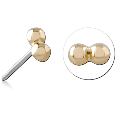 14K YELLOW GOLD ATTACHMENT WITH TITANIUM THREADLESS PIN DOUBLE BEAD