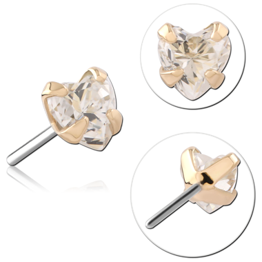 14K YELLOW GOLD THREADLESS TOP HEART SHAPED GEM PRONG SET