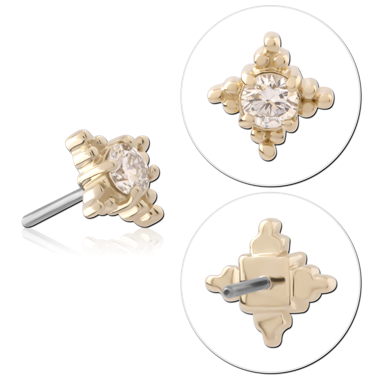 14K YELLOW GOLD TOP WITH TITANIUM THREADLESS PIN BEADED KITE ROUND GEM