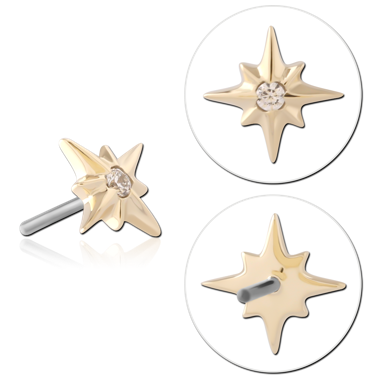 14K YELLOW GOLD TOP WITH TITANIUM THREADLESS PIN STARBURST GEM