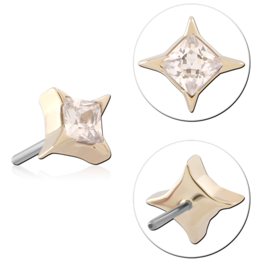 14K YELLOW GOLD THREADLESS TOP PRINCESS GEM FOUR-POINT STAR DESIGN