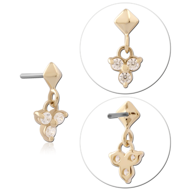 14K YELLOW GOLD TOP WITH TITANIUM THREADLESS PIN TRIPLE GEM DANGLE