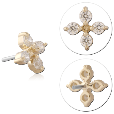 14K YELLOW GOLD JEWELED ATTACHMENT TITANIUM THREADLESS PIN