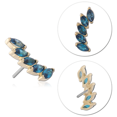 14K YELLOW GOLD TOP WITH TITANIUM THREADLESS PIN FIVE MARQUISE GEM CURVE