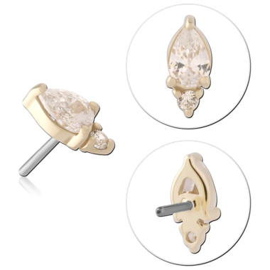 14K YELLOW GOLD JEWELED ATTACHMENT TITANIUM THREADLESS PIN