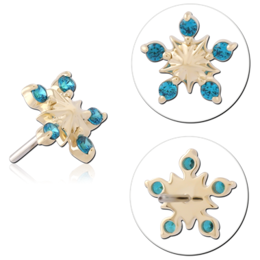 14K YELLOW GOLD TOP WITH TITANIUM THREADLESS PIN SNOWFLAKE GEM