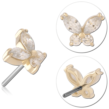 14K YELLOW GOLD JEWELED ATTACHMENT TITANIUM THREADLESS PIN