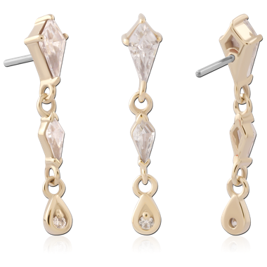 14K YELLOW GOLD THREADLESS TOP GEOMETRIC GEM DROP WITH TEARDROP GEM CHARM