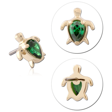 14K YELLOW GOLD TOP WITH TITANIUM THREADLESS PIN TURTLE PEAR GEM