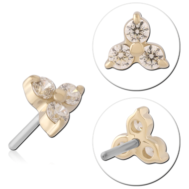 14K YELLOW GOLD THREADLESS ATTACHMENT TRIPLE PRONG SET ROUND GEM CLUSTER
