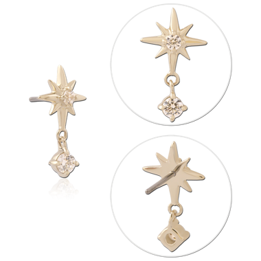 14K YELLOW GOLD TOP WITH TITANIUM THREADLESS PIN STARBURST DROP GEM