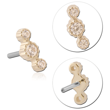 14K GOLD JEWELED ATTACHMENT TITANIUM THREADLESS PIN