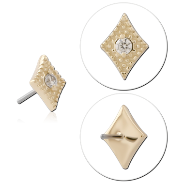 14K YELLOW GOLD TOP WITH TITANIUM THREADLESS PIN TEXTURED KITE ROUND GEM