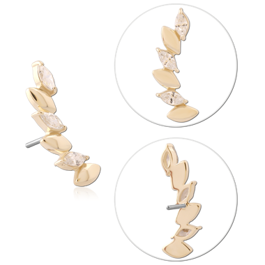 14K GOLD JEWELED ATTACHMENT TITANIUM THREADLESS PIN