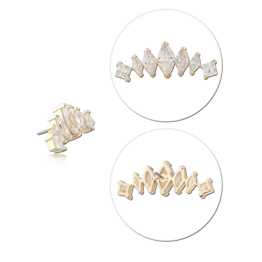 14K GOLD JEWELED ATTACHMENT TITANIUM THREADLESS PIN