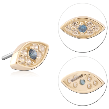 14K GOLD JEWELED ATTACHMENT TITANIUM THREADLESS PIN