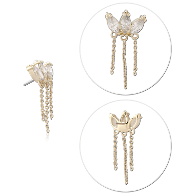 14K GOLD JEWELED ATTACHMENT TITANIUM THREADLESS PIN