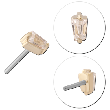 14K YELLOW GOLD TOP WITH TITANIUM THREADLESS PIN TAPERED BAGUETTE CLEAR GEM