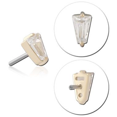 14K YELLOW GOLD TOP WITH TITANIUM THREADLESS PIN TRAPEZOID CLEAR GEM