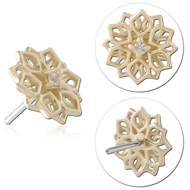 14K YELLOW GOLD THREADLESS TOP OPENWORK FLOWER WITH CENTER GEM