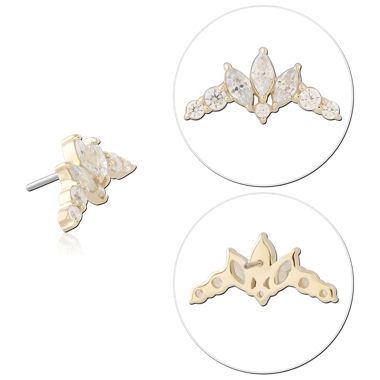 14K YELLOW GOLD MARQUISE CROWN GEM CLUSTER TOP WITH TITANIUM THREADLESS PIN