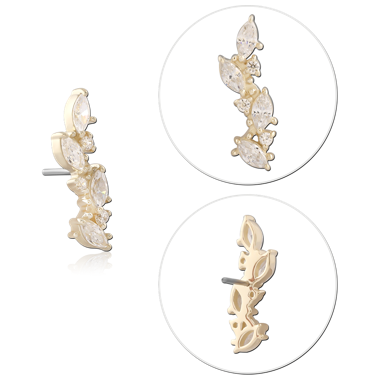 14K YELLOW GOLD MARQUISE LEAF GEM CLIMBER TOP RIGHT WITH TITANIUM THREADLESS PIN
