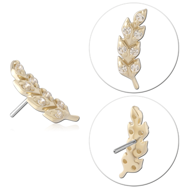 14K YELLOW GOLD THREADLESS TOP LEAF VINE WITH MULTIPLE CLEAR GEMS